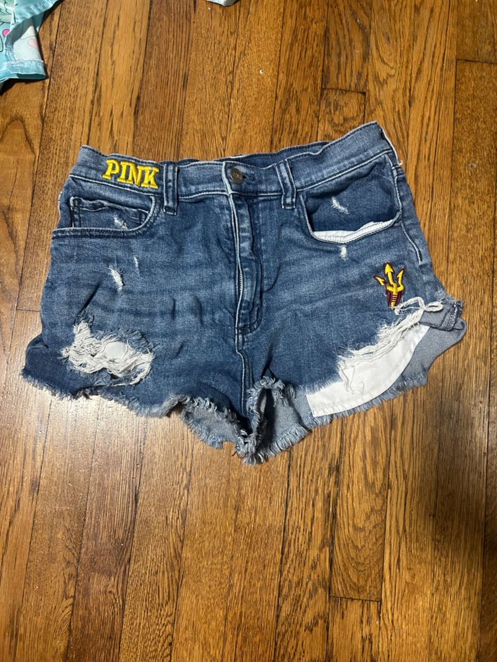 PINK Victoria's Secret Dark Blue Distressed Denim Shorts ASU